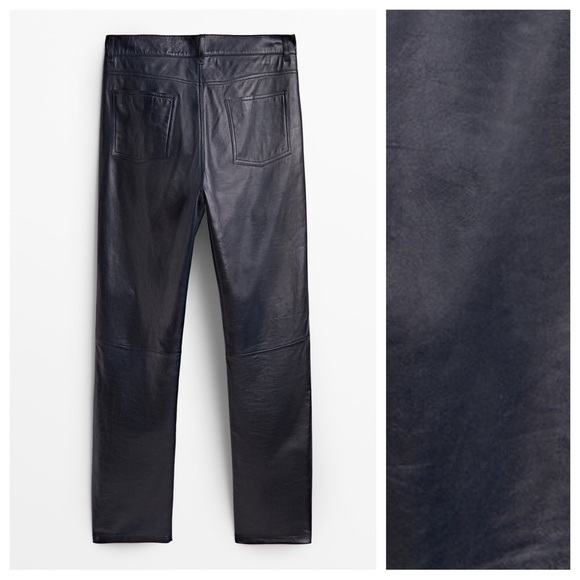NWT. Massimo Dutti Navy Blue Nappa Leather Trousers. Size M. - Picture 5 of 11
